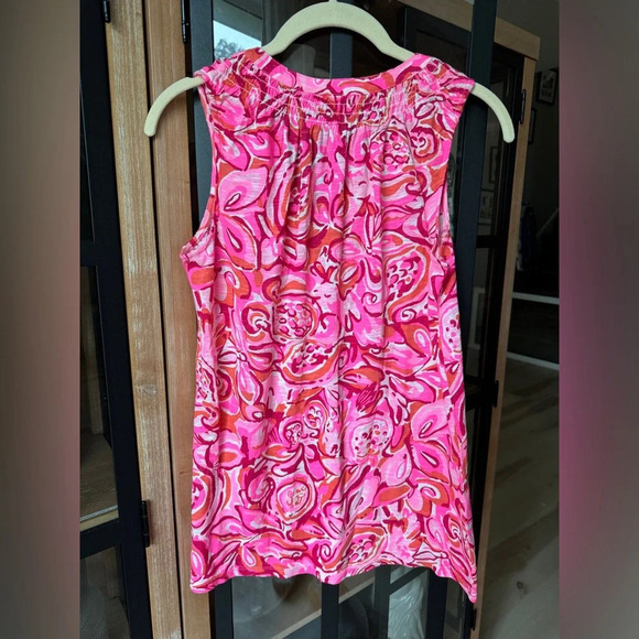 Lilly Pulitzer Essie Pink Pout Mango Salsa Essie Tank top blouse button down - Picture 5 of 5
